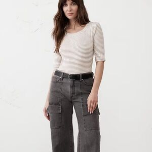 Ribbed Elbow-Sleeve T-Shirt